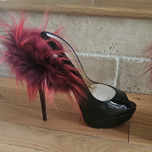 Christian Louboutin 39 150 Lady Fur Peep Toe Sling Back - Picture 6 of 7